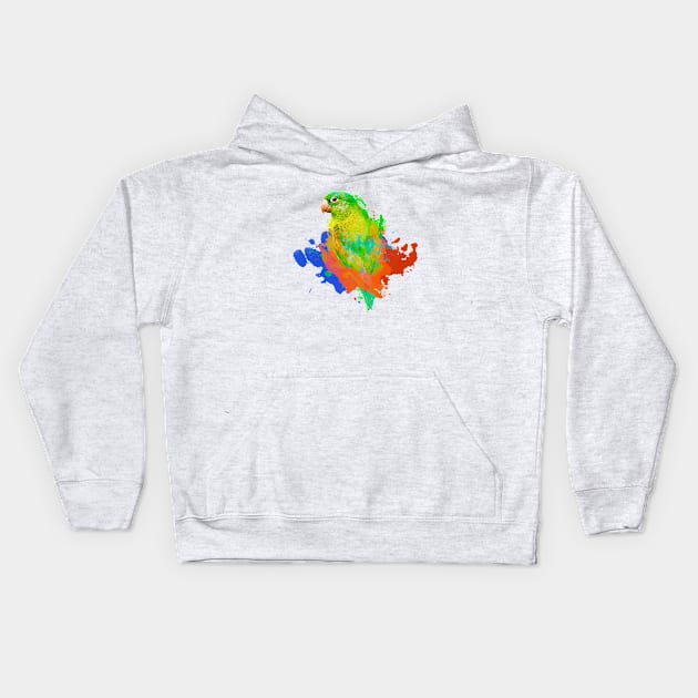 Aquarell Watercolor Splatter Quaker Parakeet Parrot Kids Hoodie by BirdNerd